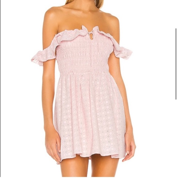 MAJORELLE Revolve Nelvin Mini Eyelet Ruffle Dress in Baby Pink Size Small - Picture 1 of 9